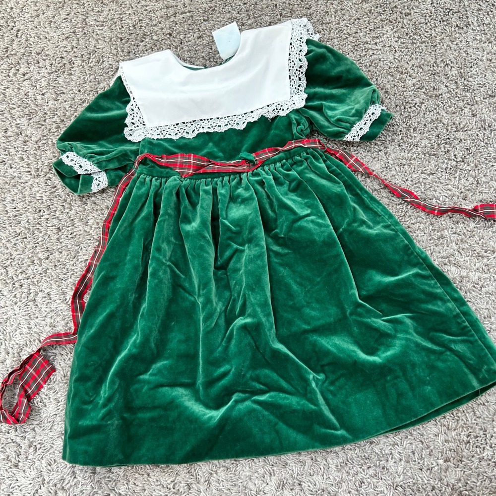 Vintage The Childrens Hour Jan Briggs Green Velvet Lace‎ Holiday Dress NO SZ TAG